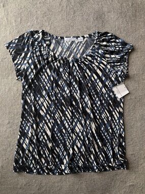 Liz Claiborne Black, Blue & White Plaid Short-Sleeve Scoop Neck Top